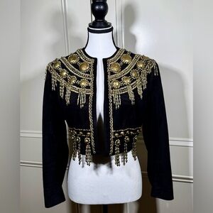 Vintage suede embellished Gianni Versace Couture collection jacket. Size 6